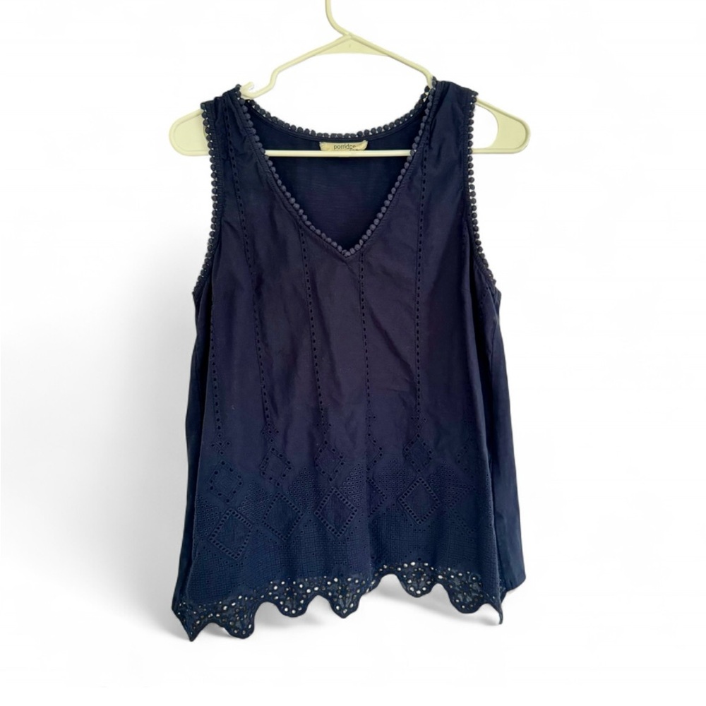 Anthropologie Porridge Tank Top Womens Size M Navy Lace Lined Cotton Beach Boho